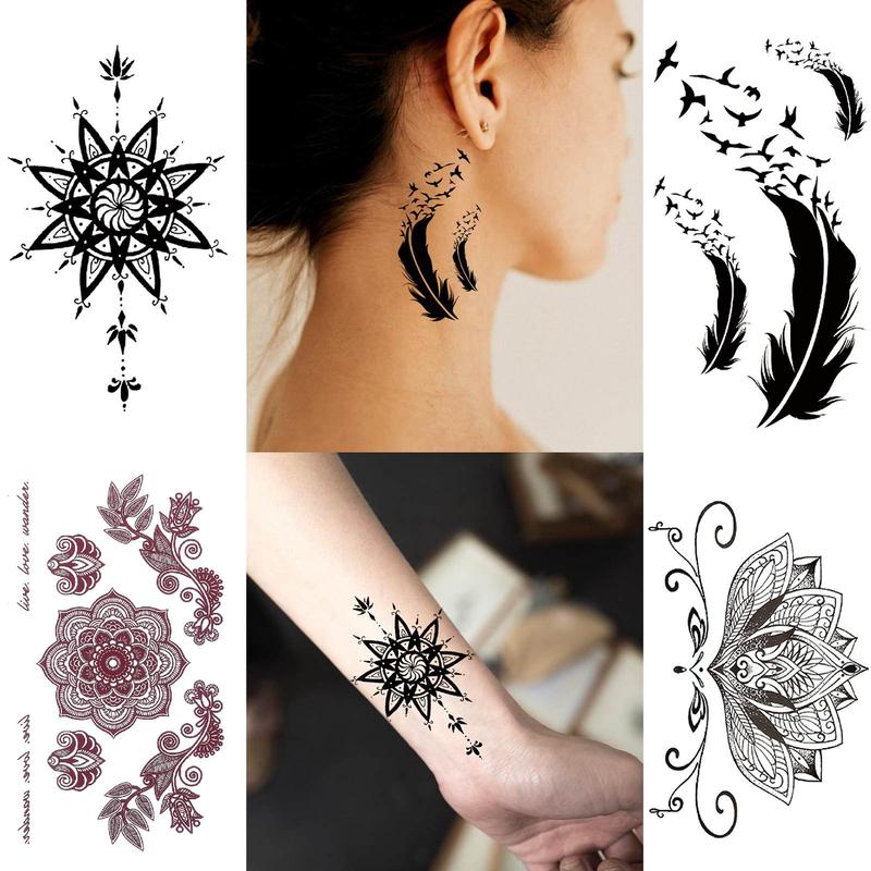 Vintage Flower Pattern Temporary Tattoo Sticker, 15 Sheets Waterproof Fake Tattoo Sticker, Body Art Makeup for Women & Girls