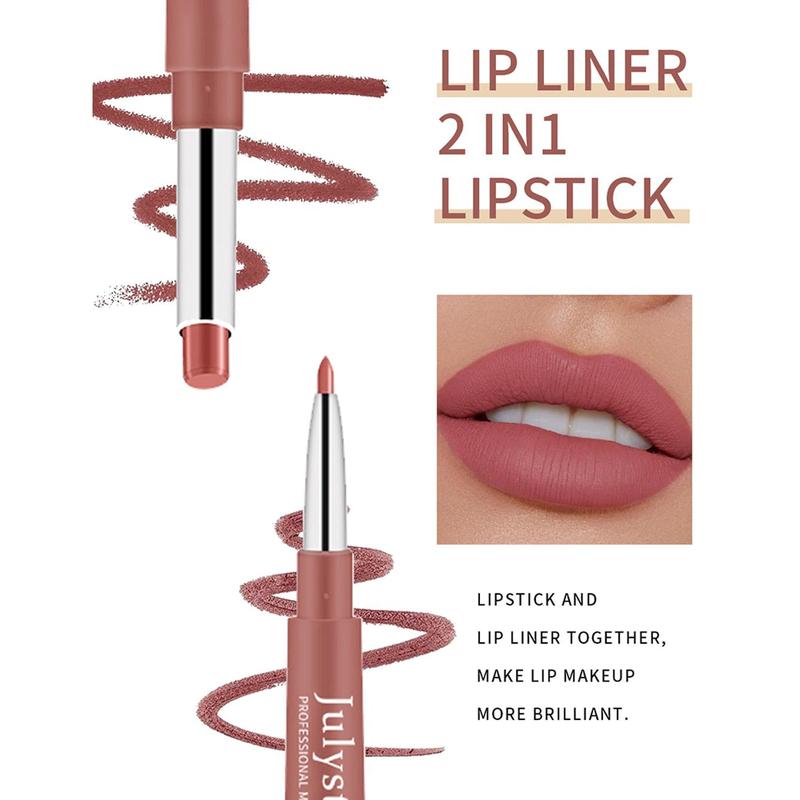 Double-ended Lipstick & Lip Liner Pen, 1 Count Waterproof Long Lasting Lipstick, Easy Coloring Lip Pen, Lip Makeup Tool