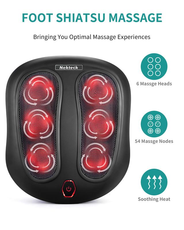 Nekteck Foot Massager with Heat, Shiatsu Heated Electric Kneading Foot Massager Machine for Plantar Fasciitis, Built-in Infrared Heat Function