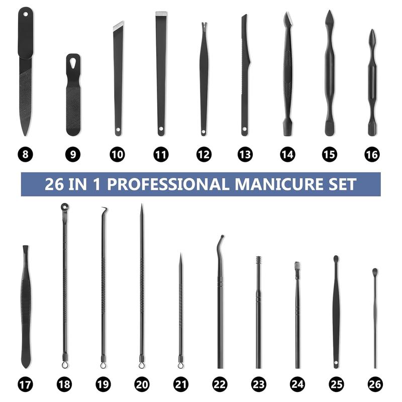 Manicure Set, Professional Nail Clippers Pedicure Kit 26 counts Nail Care Tools for Travel & Grooming (Black)