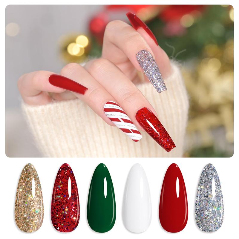 GAOY Glitter Gel Nail Polish Set of 6 pcs for Christmas nails Manicure Including Red Green White Gold Sliver Chrome Platinum Matte Nail Art Nail Care