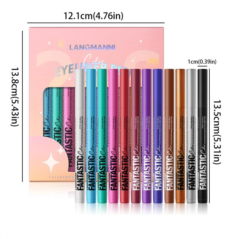 Waterproof Liquid Eyeliner (12pcs set), Long Lasting Easy To Apply for Eye Makeup, Professional Daily Makeup Accessories for Women & Girls, Christmas Gift