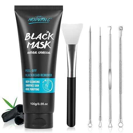 POP MODERN.C Blackhead Remover Mask Bamboo Charcoal Peel Off Mask Skin Care Face Mask 3-in-1 Kit Pimple & Deep Cleansing Black Facial Mask Blackhead Remover Extractor Tools