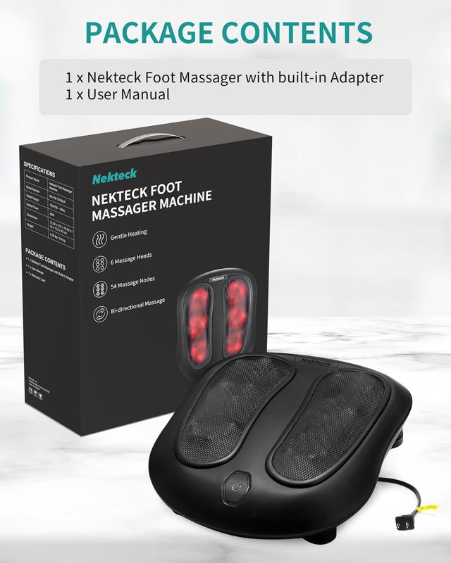 Nekteck Foot Massager with Heat, Shiatsu Heated Electric Kneading Foot Massager Machine for Plantar Fasciitis, Built-in Infrared Heat Function