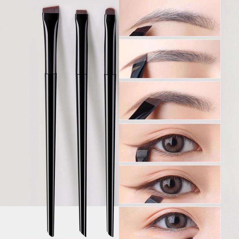 Portable Flat Fine Eyeliner Brush, 3pcs set Reusable Eyebrow Brush, Professional Eyes Makeup Brushes for Women & Girls & Beginners, Christmas Gift