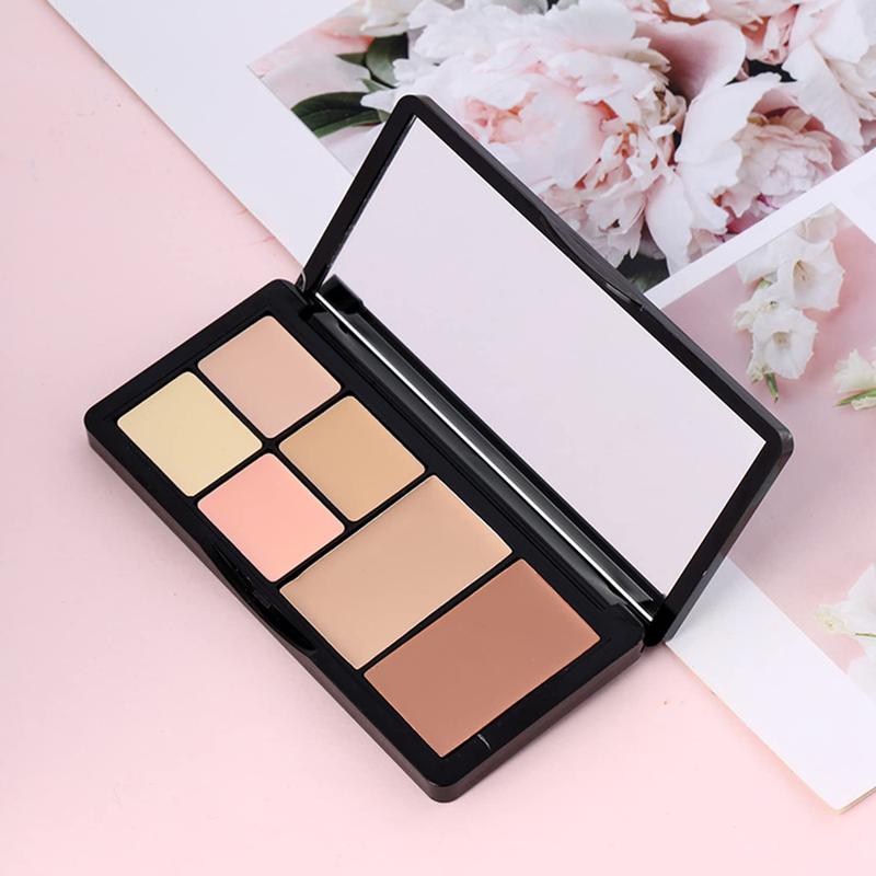 6 Colors Correcting Concealer Palette, Makeup Cream Contour Palette with Brush, Contouring Foundation Highlighting Concealer Palette for Conceals Dark Circles, Redness, Acne, Blemish Silky Gift