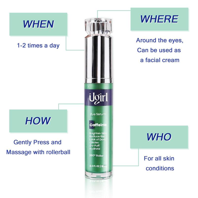 UGirl Caffeine Eye Serum For Improves Appearance of Eye Area, Eye Cream Under Eye Roller for Puffiness Eye Bag