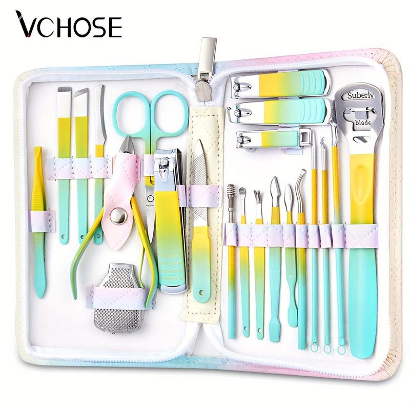 Summer Random Gradient Color Nail Clipper Kit With Pouch, 22pcs set Colorful Manicure & Pedicure Tools, Foot Trimming Nail Care Tool For Women & Men, Nail Art