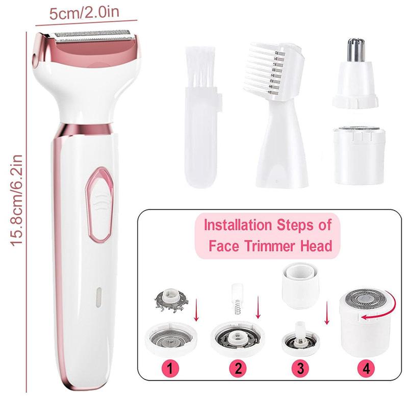 Women's Epilators, Electric Shavers, 4-in-1 Trimmer for Armpit Leg Arm Back Nose Hair, Lady Grooming Kit