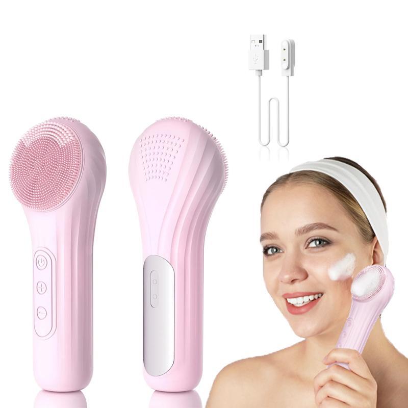 USB Rechargeable Facial Cleansing Brush, Ultra Hygienic Soft Silicone, Vibrating Thermostatic Heat Facial Deep Cleansing Electric Cleansing Brush, Facial Pore Cleansing Beauty Instrument Massage, Multi-functional Facial Cleansing Massage