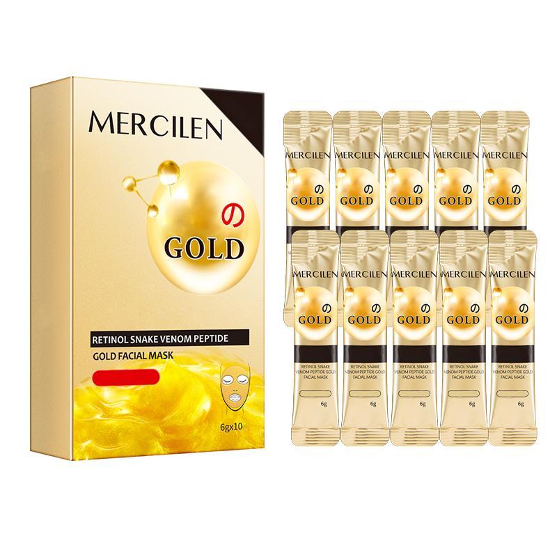 Retinol Snake Venom Peptide Gold Mask, 10pcs box Deep Moisturizing & Smoothing Skin Mask, Hydrating Facial Mask for All Skin Types