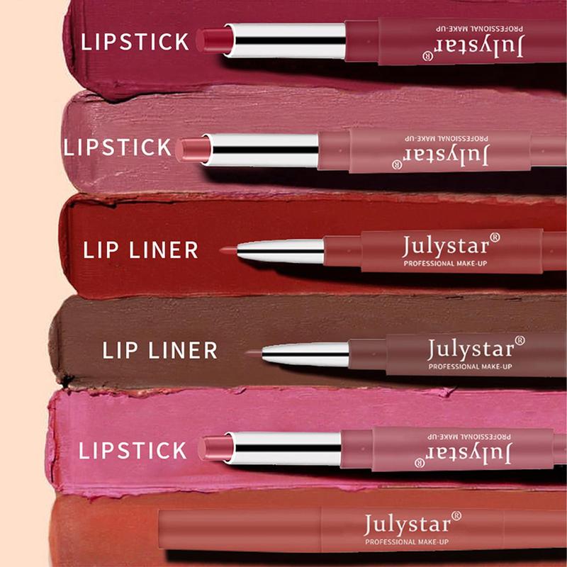 Double-ended Lipstick & Lip Liner Pen, 1 Count Waterproof Long Lasting Lipstick, Easy Coloring Lip Pen, Lip Makeup Tool