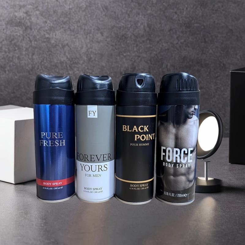 4 Bottle Set Body Spray Aerosol Display 6.76 Fluid Volume Ounces for Men