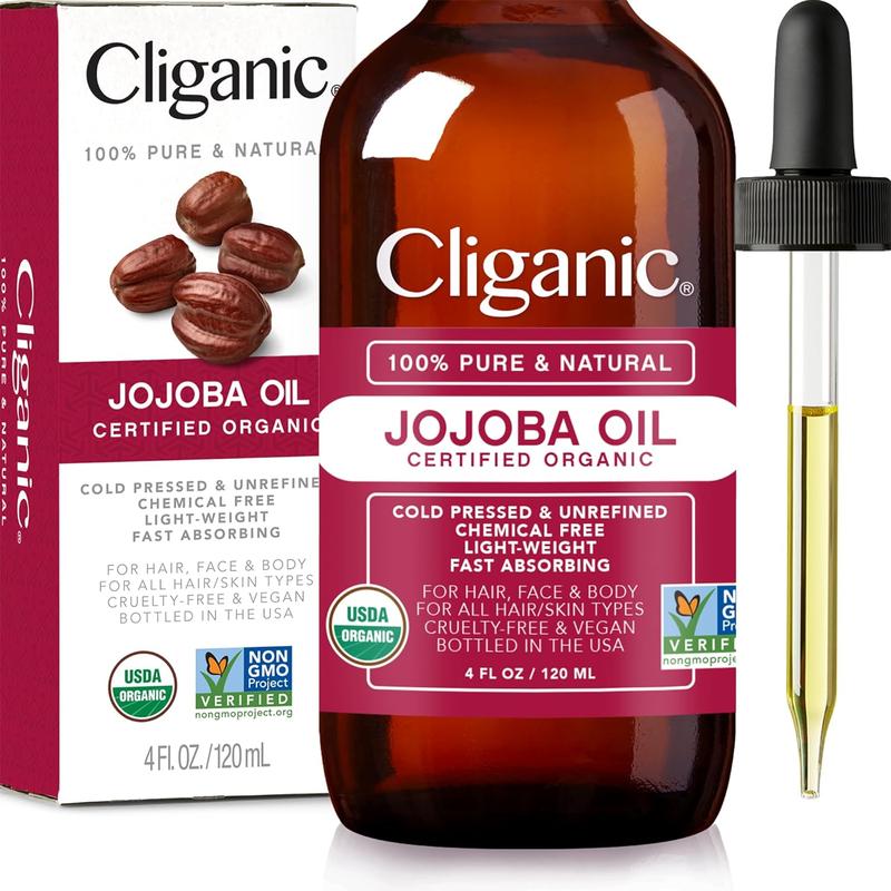 Cliganic Organic Jojoba Oil,  Pure (4oz) | Moisturizing Oil for Face, Hair, Skin & Nails | Natural Cold Pressed Hexane Free | Base Carrier Oil