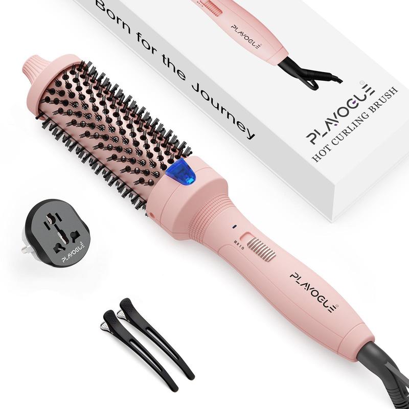 Curling Iron Brush,20s Quick Heated Round Brush & Quiet,Dual Voltage Heated Curling Brush Create Volume,3 Heating Hot Curling Brush with Travel Adapter,Gloves & Clips - Pink Comfort bioionic curlingiron