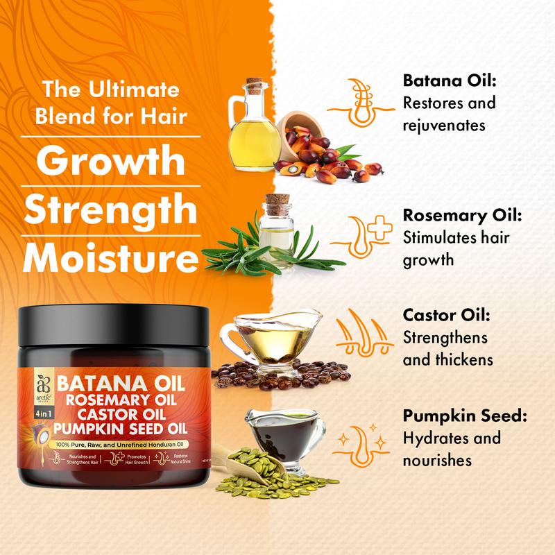 All-in-One Batana Oil Cream (5 oz) - Arctic Beauty Blend for Hair Health & Scalp Health - 100% Pure and Unrefined with Rosemary, Castor, & Pumpkin Seed Oil - LARGE BOTTLE