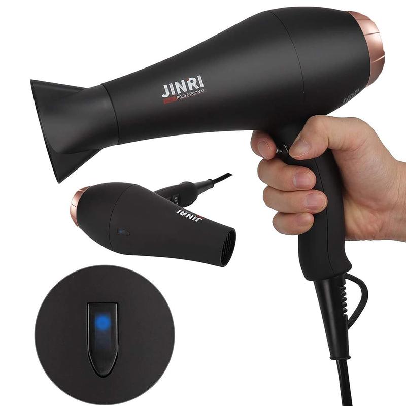 JINRI Infrared Hair Dryer, Professional Salon Negative Ionic Blow Dryers for Fast Drying, Pro Ion Quiet Hairdryer with Diffuser & Concentrator & Comb Black Gold