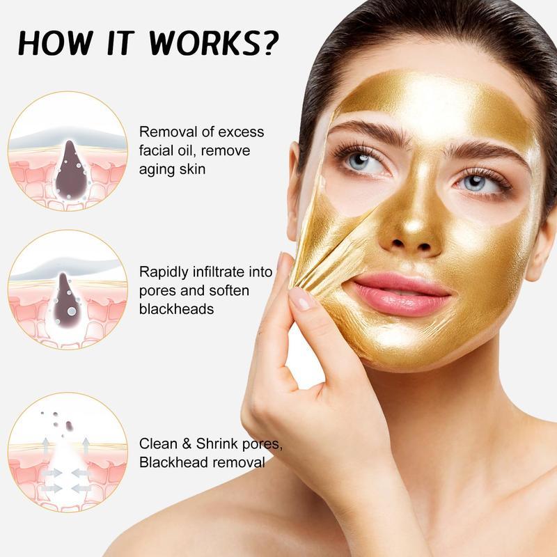 2PCS Gold Foil Peel-Off Mask, Gold PeelOff Mask,98.4% Golden Peel Off MaskRelieve wrinkles Gold Face Mask for DeeplyCleans Moisturizing