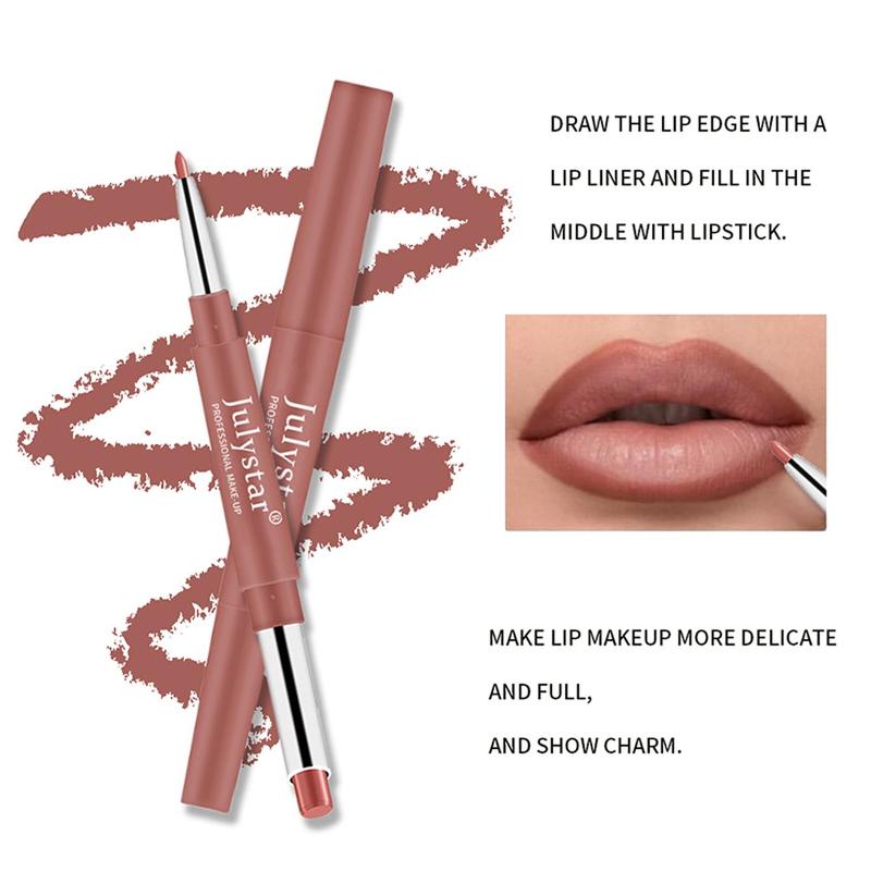 Double-ended Lipstick & Lip Liner Pen, 1 Count Waterproof Long Lasting Lipstick, Easy Coloring Lip Pen, Lip Makeup Tool