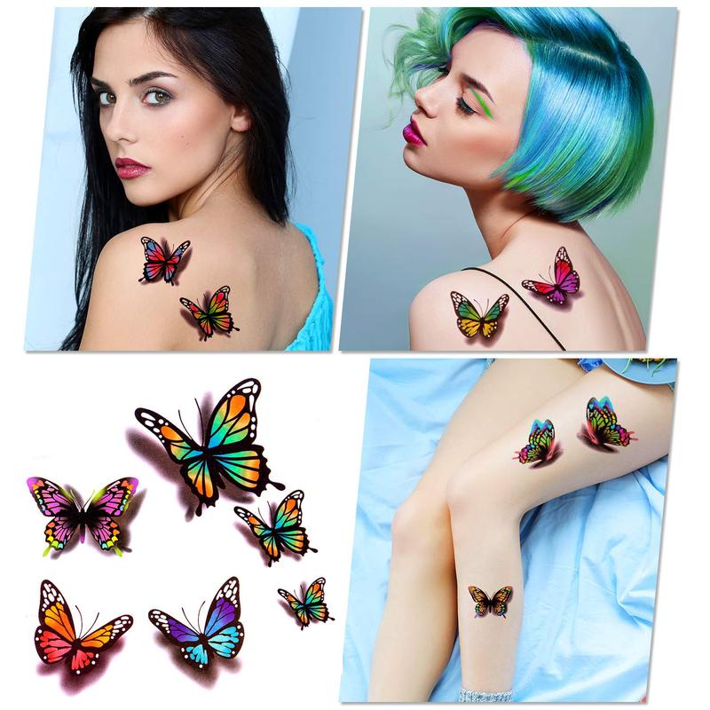 3D Butterfly and Flowers Temporary Sticker Tattoos, Colorful Body Art Tattoos for Women, 126 pcs Olive