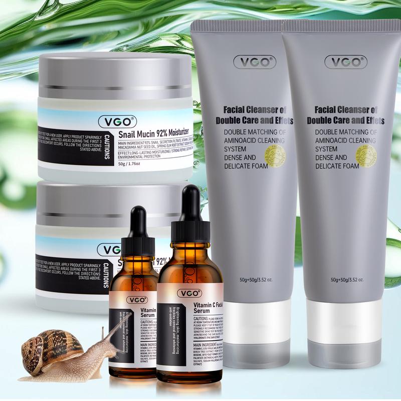 VGO-Vitamin C Serum, Moisturizer, and Facial Cleanser Set Cleansing Moisturizing Suitable for sensitive skin-Live Skincare Radiance Essence Face Cream Moisturizing and Repairing Set Skincare Moisturizer-Live Cleanser Facial Daily Moisture Serum vgo skin