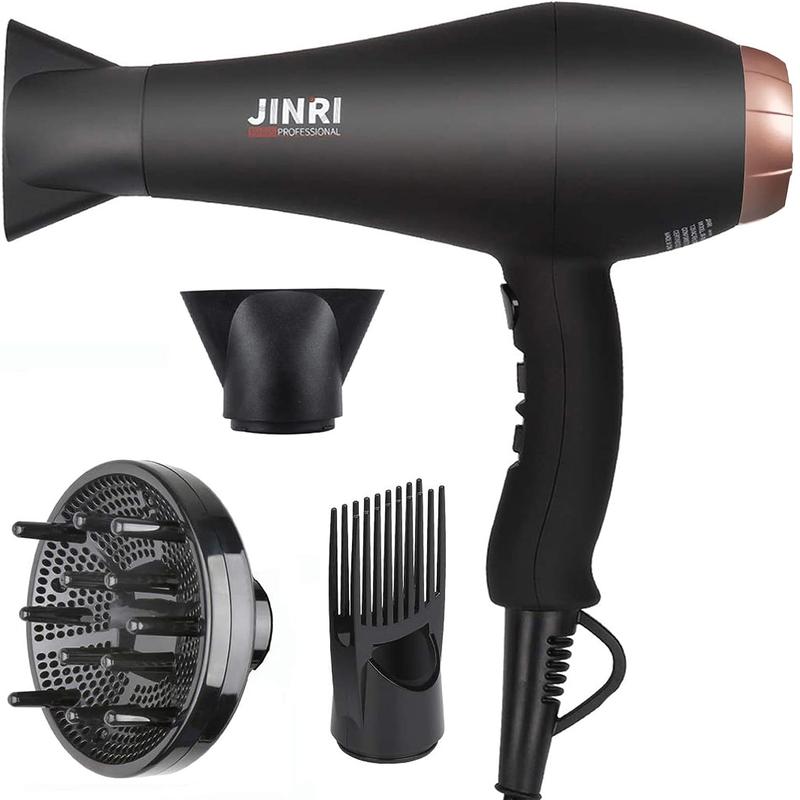 JINRI Infrared Hair Dryer, Professional Salon Negative Ionic Blow Dryers for Fast Drying, Pro Ion Quiet Hairdryer with Diffuser & Concentrator & Comb Black Gold