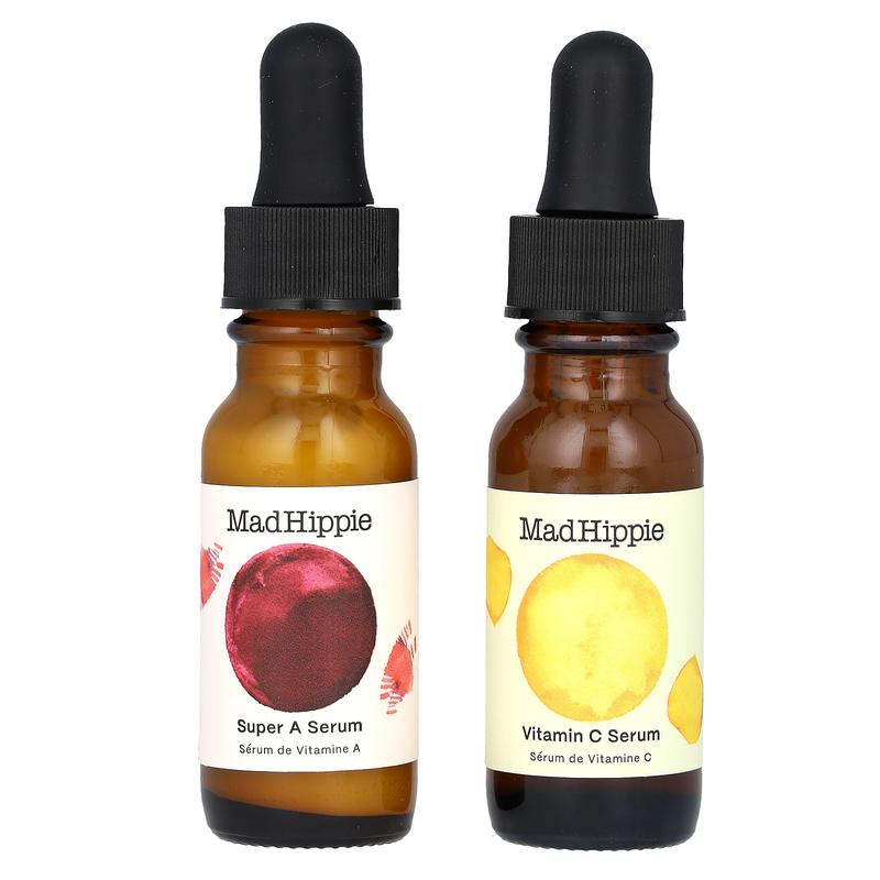 Mad Hippie Day & Night Dual Pack, Vitamin C & Super A Serum, 2 Bottles, 0.5 fl oz (15 ml) Each