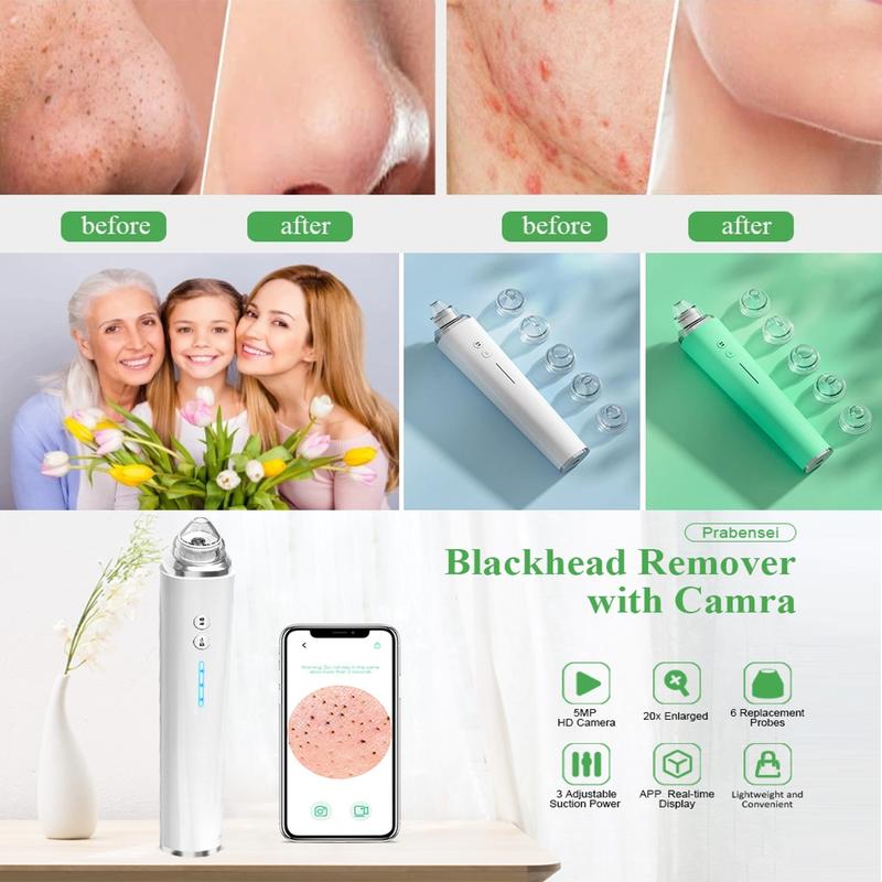 WiFi Visible Facial PoreCleanser with HD Camera Pimple AcneComedone Extractor Kit with 6 Suction HeadsElectric Blackhead Suction blackhead extractor