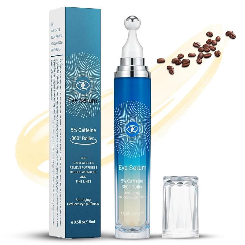 5% Caffeine Eye Serum for Dark Circles & Puffiness | Moisturizing Under Eye Cream with 360° Massage Roller Ball | Anti-Aging, Wrinkle Reduction & Daily Skincare under  eye