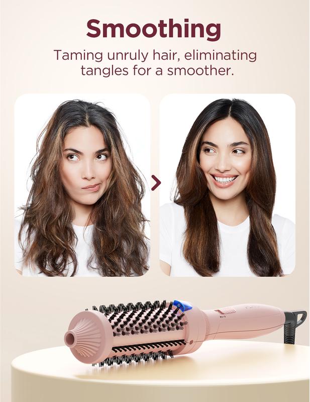 Curling Iron Brush,20s Quick Heated Round Brush & Quiet,Dual Voltage Heated Curling Brush Create Volume,3 Heating Hot Curling Brush with Travel Adapter,Gloves & Clips - Pink Comfort bioionic curlingiron