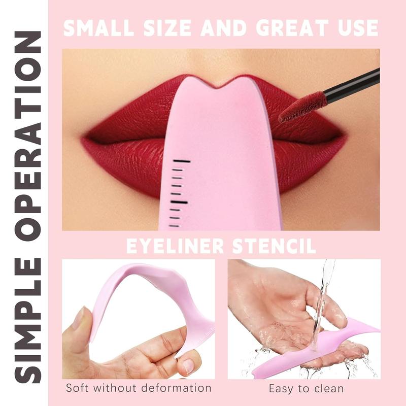 2Pcs Eyeliner Stencils 5 in 1 Silicone Winged Tip Eyeliner Eyebrow Eyelash Contour and Lip Line Aid Mascara Shield Applicator Guard Pads Professional Quick Eye Makeup Tool Beginners Friendly