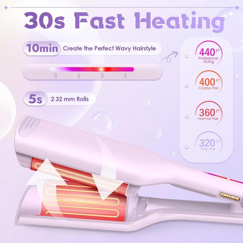 Curling Iron , Anti-Scald Hair Crimper , 1.25 inch Fast Heating Curling Wand , Ionic Ceramic Hair Waver for Women ,4 Temp Settings , Wide Deep Waves ,Gift