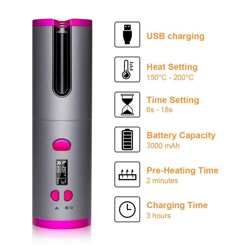 Portable Cordless Automatic Curling Iron, 1 Count LCD Digital Display Hair Curler with Comb, Hairpins & Storage Bag, Comfort Hair Styling Tool for Home & Travel