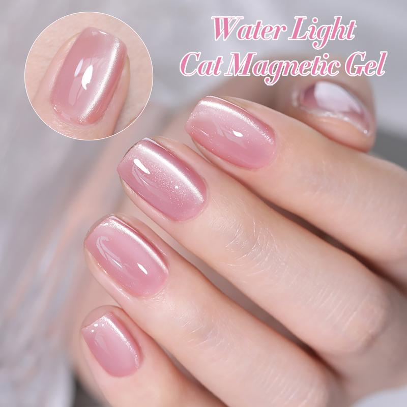 BORN PRETTY Water Light Cat Eye Magnetic Gel 6PCS Jelly Pink Glass Crystal Magnetic Gel Polish Glitter Shimmer Auroras DIY At Home French Nail Art Manicure Kit Nail Care