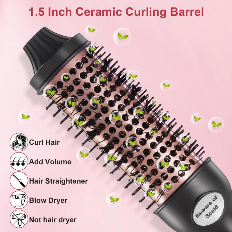 3 in 1 round Hair Brush with 2 Hair Clips, 1 Set Quick Heating Curling Iron Brush with LCD Temperature Display, Multi-use Hair Styling Tool