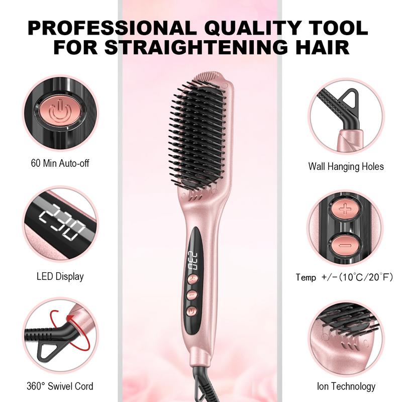 LANDOT Negative Ion Ceramic Heated Straightening Brush Smooth Salon Straightener Comfort Straightener 