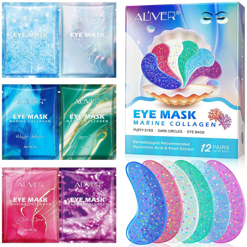 Marine Collagen Eye Mask, 12 Pairs set Moisturizing Eye Mask, Eye Care Product for Women & Men, Professional Eye Treatment Product for Daily Use