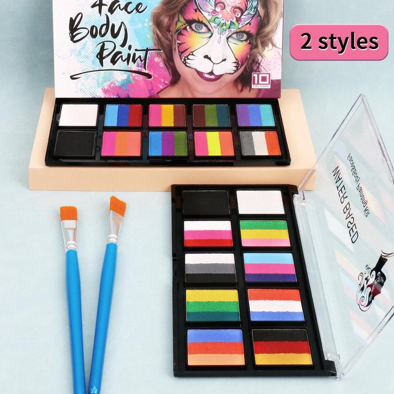 10 Color Face Paint Palette with 1 Count Brush, Water Soluble Body Paint Palette, Body Makeup Kit for Cosplay, Halloween, Party