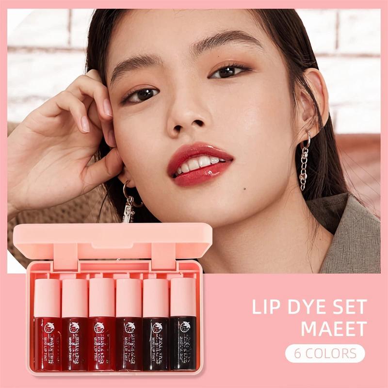 6 Colors Lip Stain Tint Set, Korean Lip Gloss Watery, Multi-use Lip & Cheek Tint Moisturizing Mini Liquid Lipstick,Long-lasting Waterproof Non-Sticky Cup High Pigment Lip Makeup