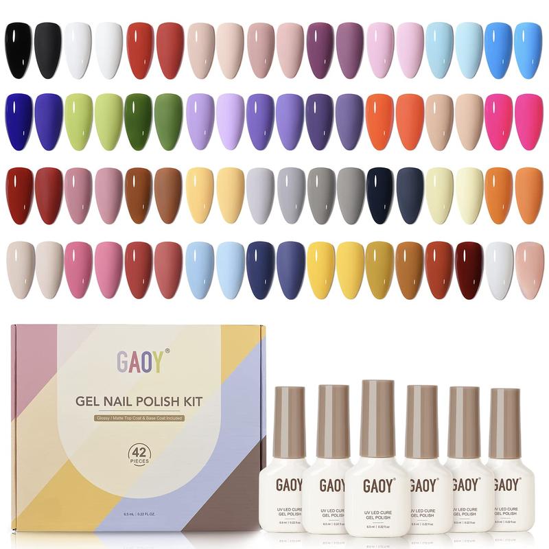 GAOY 42 Pcs Gel Nail Polish Kit, All Seasons UV Gel Set with Glossy & Matte Top Coat and Base Coat for Daily Nail Art, DIY Manicure at Home