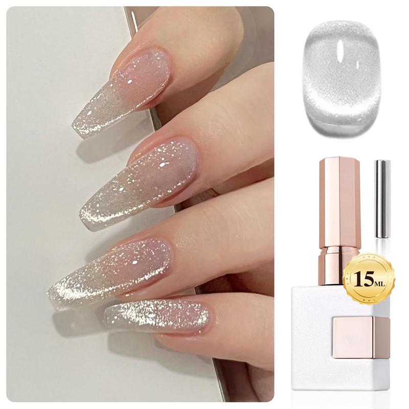 0.5 OZ Cat Eye Gel Polish with Magnet 15ML Holographic Glitter Shimmer Translucent Jelly Color Magnetic Nail Polish Salon DIY at Home (MC1019)