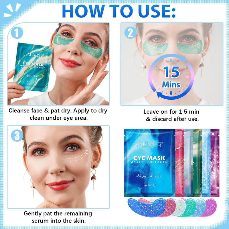 Marine Collagen Eye Mask, 12 Pairs set Moisturizing Eye Mask, Eye Care Product for Women & Men, Professional Eye Treatment Product for Daily Use