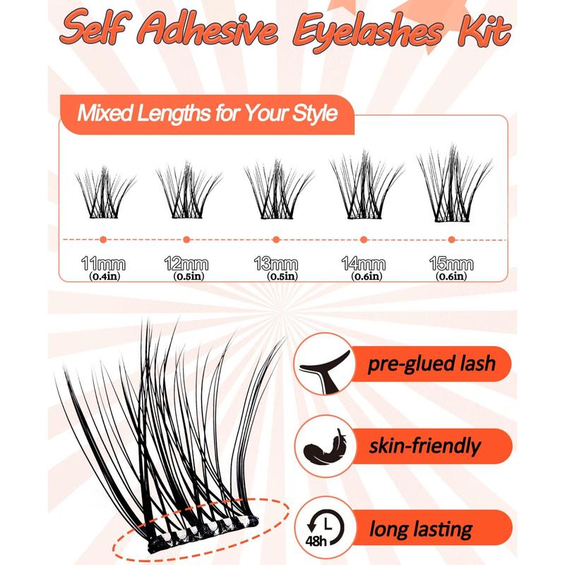 Self Adhesive Eyelash Extensions Kit, 1 Box Natural Look Eyelash Extensions, Self Adhesive False Eyelashes, Eye Makeup Product for Women & Girls, Christmas Gift