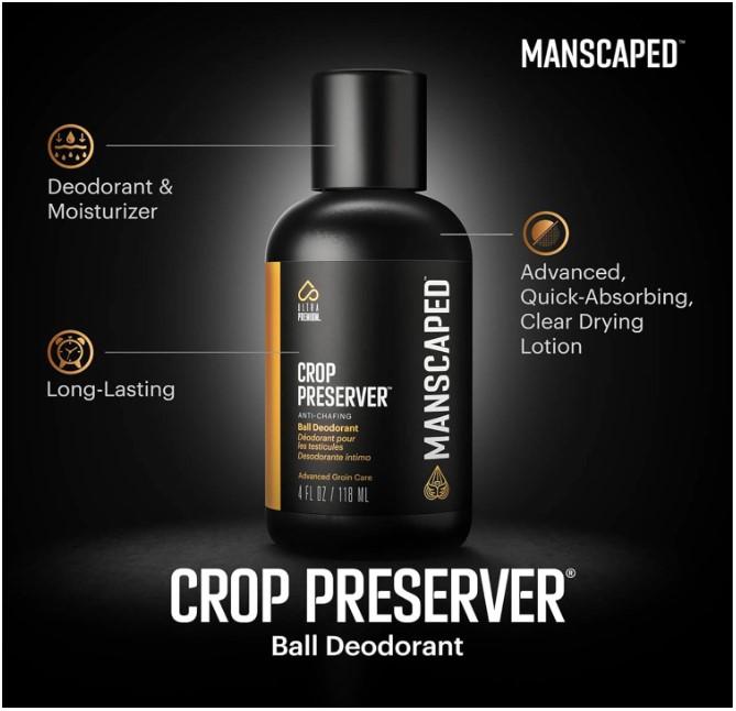 MANSCAPED The Crop Preserver, Men's Ball Deodorant, Male Care Hygiene Moisturizer, Anti-Chafing Groin Protection with Cooling Aloe Vera, 4oz