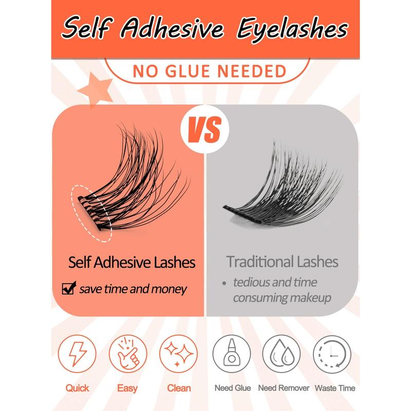 Self Adhesive Eyelash Extensions Kit, 1 Box Natural Look Eyelash Extensions, Self Adhesive False Eyelashes, Eye Makeup Product for Women & Girls, Christmas Gift