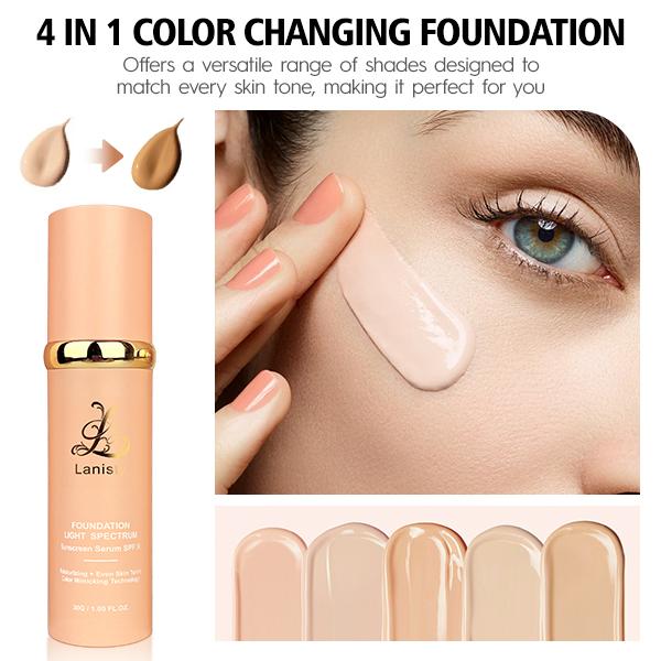 Lanisty  4 in 1 Color Changing Foundation Full Coverage Concealer– SPF50, Hydrating, Moisturizing,Natural Matte Finish, Waterproof,  Long-lasting, Lightweight,Christmas Deal