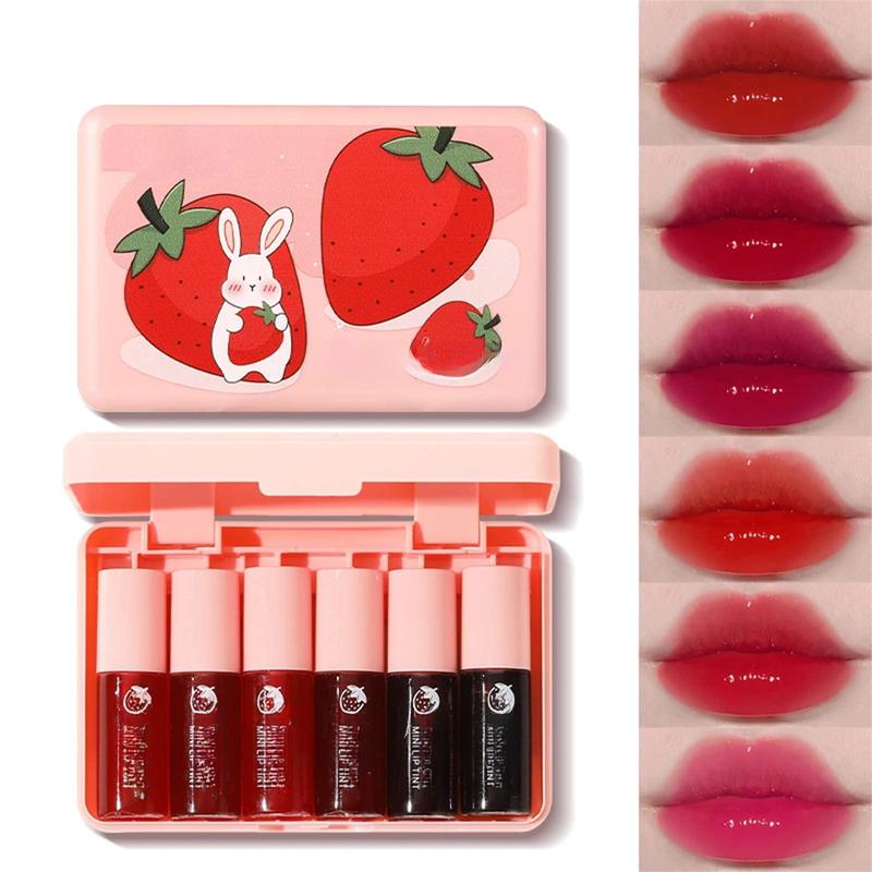 6 Colors Lip Stain Tint Set, Korean Lip Gloss Watery, Multi-use Lip & Cheek Tint Moisturizing Mini Liquid Lipstick,Long-lasting Waterproof Non-Sticky Cup High Pigment Lip Makeup