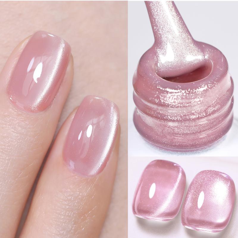 BORN PRETTY Water Light Cat Eye Magnetic Gel 6PCS Jelly Pink Glass Crystal Magnetic Gel Polish Glitter Shimmer Auroras DIY At Home French Nail Art Manicure Kit Nail Care