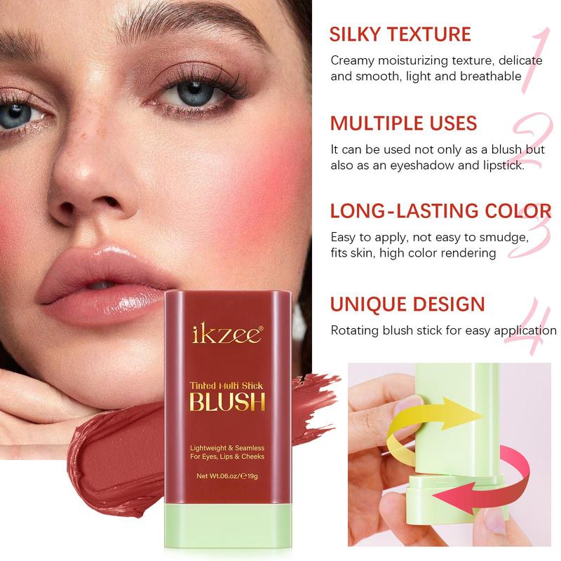 Long Lasting Blush Stick, Waterproof Blush for Cheeks, Lips, Eyes, Multi-purpose Makeup Tool for Women & Girls