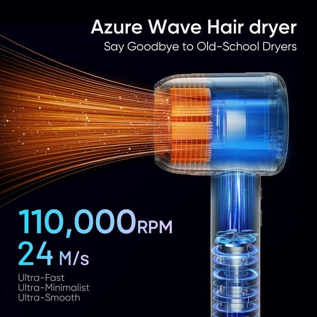 MOOSOO H2 Negative Ionic Blow Dryer with 110, 000 RPM Brushless Motor for Fast Drying, High-Speed Hairdryer with Magnetic Nozzle, for Home, Travel